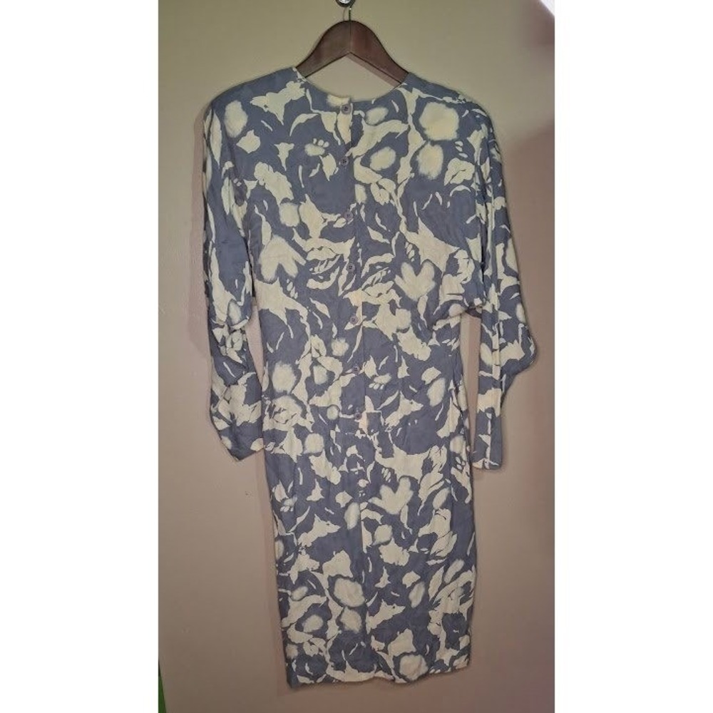 Marvin Singer for Depeche Mode Vintage Floral Drop Waist Midi Dress Blue Cream 6